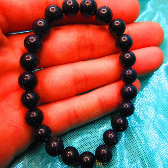 Blue Goldstone 8mm Round 7" Stretchy Gemstone Bracelet - Picture 1 of 3